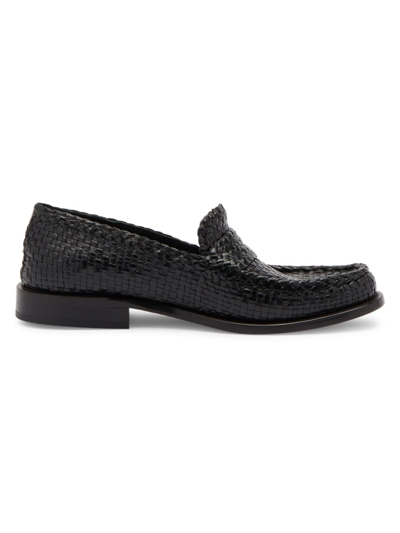 Shop Marni Men's Loom Leather Moccasin Loafers In Black