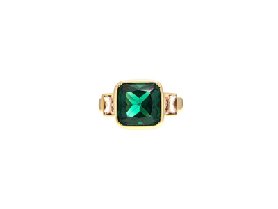 Shop Rivka Friedman Cushion Cut Emerald + Cubic Zirconia Ring In Gold With Green Crystal