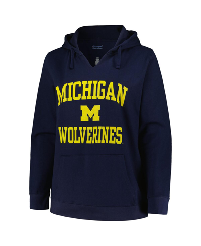 Champion Women's  Navy Michigan Wolverines Plus Size Heart & Soul Notch Neck Pullover Hoodie In Navy