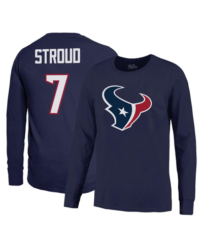 Shop Majestic Men's  Threads C.j. Stroud Navy Houston Texans Name And Number Long Sleeve T-shirt