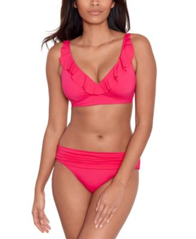 Shop Lauren Ralph Lauren Womens Beach Club Solid Ruffle Bikini Top Ruched Bikini Bottoms In Passionfruit