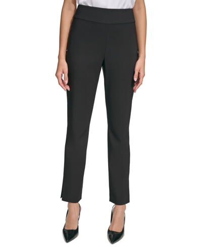 Shop Calvin Klein Women's High-rise Straight-leg Pants In Black