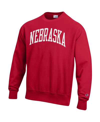 Shop Champion Men's  Scarlet Nebraska Huskers Arch Reverse Weave Pullover Sweatshirt