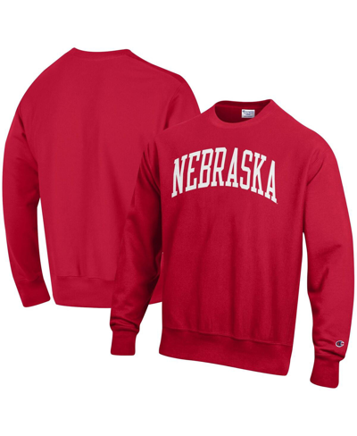 Shop Champion Men's  Scarlet Nebraska Huskers Arch Reverse Weave Pullover Sweatshirt