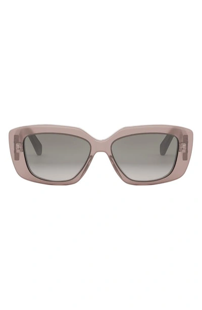 Shop Celine Triomphe 55mm Gradient Rectangular Sunglasses In Shiny Light Brown / Smoke