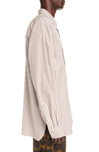Shop Dries Van Noten Calander Stripe Oversize Cotton Button-up Shirt In Brown 703