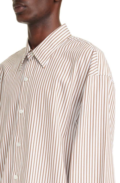 Shop Dries Van Noten Calander Stripe Oversize Cotton Button-up Shirt In Brown 703
