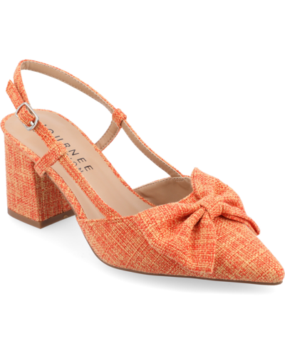 Shop Journee Collection Women's Tailynn Canvas Slingback Heels In Orange- Nylon,polyester,canvas