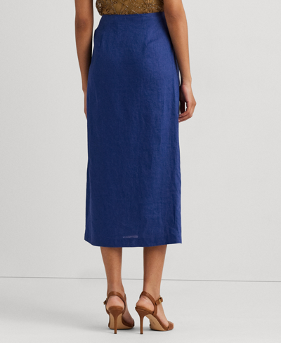 Shop Lauren Ralph Lauren Women's Linen Wrap Midi Skirt In Indigo Sail