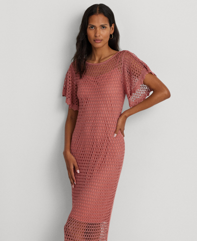 Shop Lauren Ralph Lauren Women's Belted Linen-blend Pointelle-knit Dress In Pink Mahogany