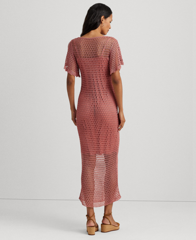 Shop Lauren Ralph Lauren Women's Belted Linen-blend Pointelle-knit Dress In Pink Mahogany