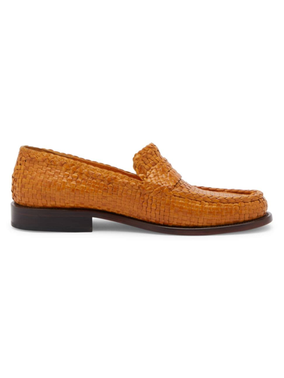Shop Marni Men's Loom Leather Moccasin Loafers In Light Orange