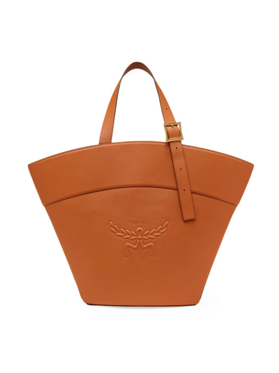 Shop Mcm Women's Lauretos Large Leather Shopper Tote Bag In Cognac