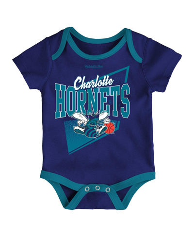 Mitchell & Ness Newborn & Infant  Purple/teal Charlotte Hornets 3-piece Hardwood Classics Bodysuits & In Purple,teal