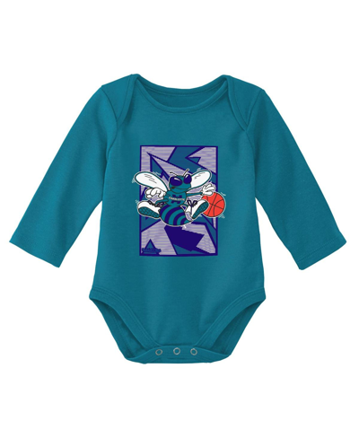 Mitchell & Ness Newborn & Infant  Purple/teal Charlotte Hornets 3-piece Hardwood Classics Bodysuits & In Purple,teal