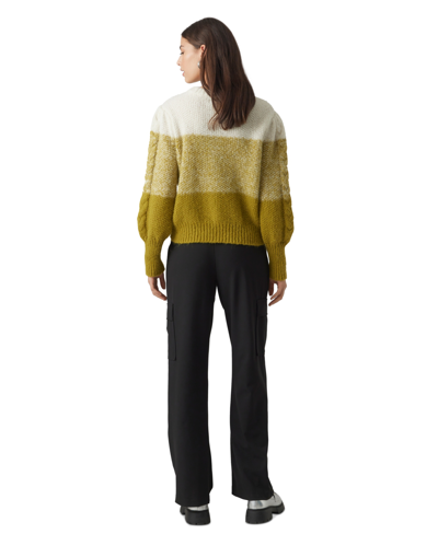 Shop Vero Moda Women's Colorblocked Puff Sleeve Sweater In Birch Detail: W Avocado Oil