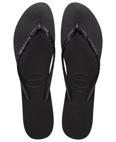 Shop Havaianas Women's Slim Glitter Ii Sandals In Black,dark Gray
