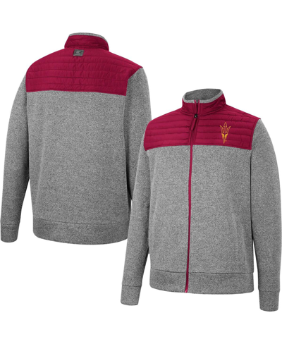 Colosseum Men's  Gray, Maroon Arizona State Sun Devils Putter Herringbone Full-zip Jacket In Gray,maroon
