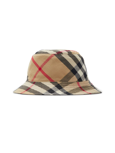 Shop Burberry Men's Reversible Check Cotton Bucket Hat In Black