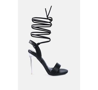 Shop London Rag Women's Sheeny Clear Stiletto Lace Up Heels Sandals In Black