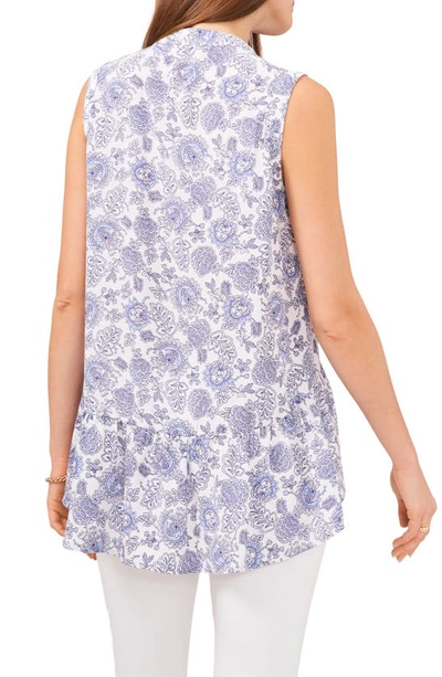 Vince Camuto Floral Button Down Tunic Tank In Ultra White