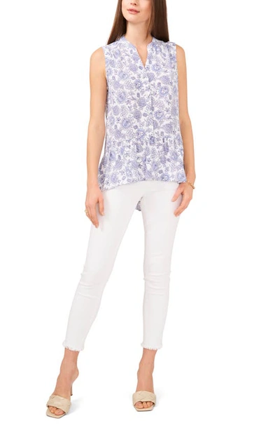 Vince Camuto Floral Button Down Tunic Tank In Ultra White