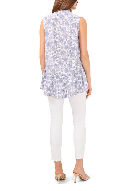 Vince Camuto Floral Button Down Tunic Tank In Ultra White