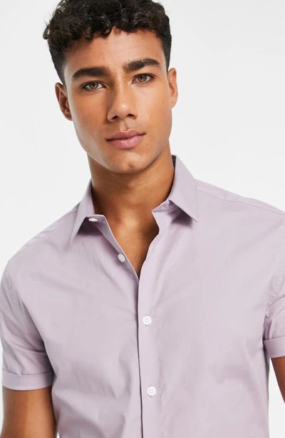 Asos Design Skinny Smart Short Sleeve Button-up Shirt In Lilac