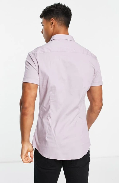 Asos Design Skinny Smart Short Sleeve Button-up Shirt In Lilac