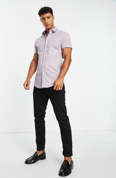 Asos Design Skinny Smart Short Sleeve Button-up Shirt In Lilac