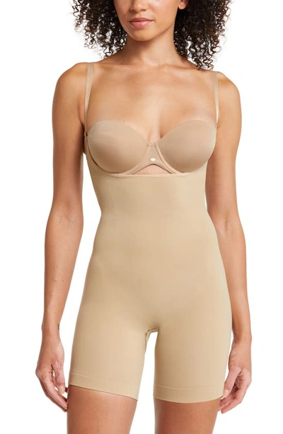 Shop Skims Seamless Sculpt Open Bust Bodysuit In Clay