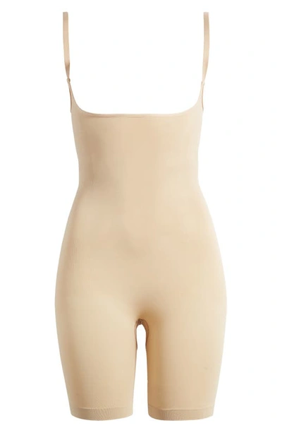 Skims Seamless Sculpt Solution Short Left Leg Exposed Shapewear In Clay In Clay
