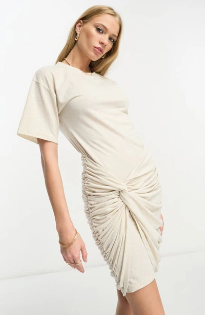 Shop Asos Design Gathered Skirt Minidress In Cream