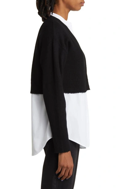Allsaints Donna Mixed Media Sweater In Black/ White