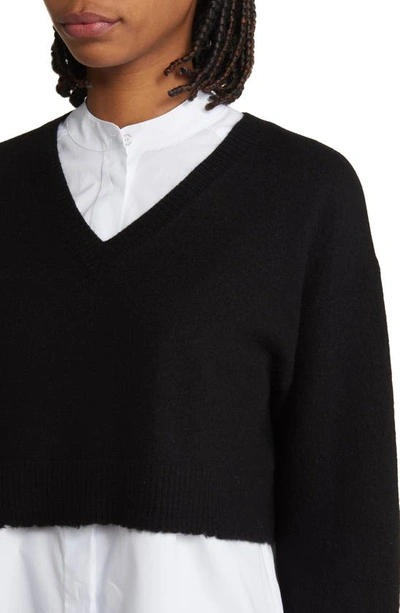 Allsaints Donna Mixed Media Sweater In Black/ White