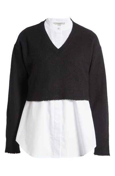 Allsaints Donna Mixed Media Sweater In Black/ White