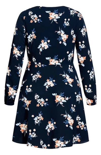 Shop City Chic Dana Floral Long Sleeve Wrap Dress In Navy Poetic Ditsy