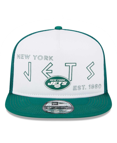 Shop New Era Men's  White, Green New York Jets Banger 9fifty Trucker Snapback Hat In White,green