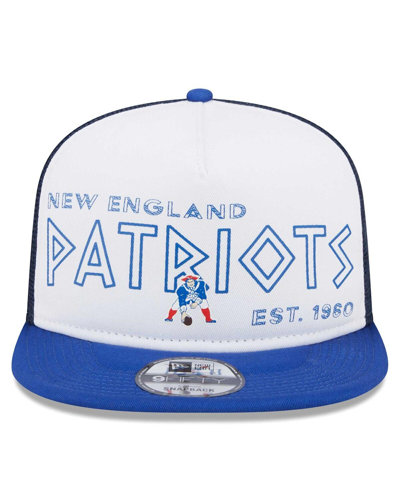 Shop New Era Men's  White, Royal New England Patriots Gridiron Classics Banger 9fifty Trucker Snapback Hat In White,royal