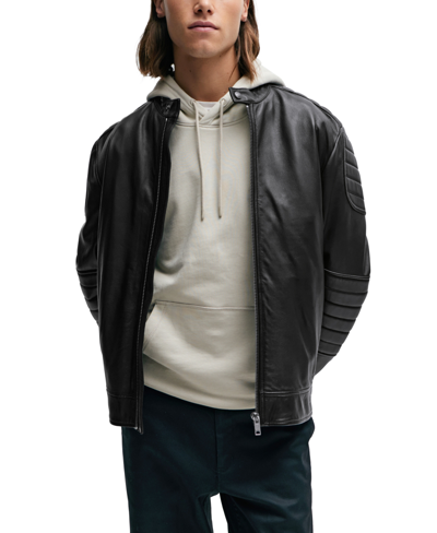 Shop Hugo Boss Boss By  Men's Regular-fit Genuine Leather Jacket In Black