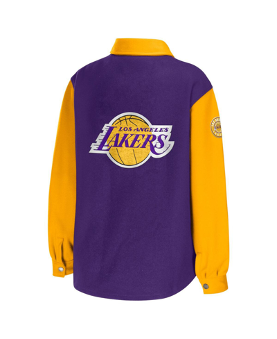 Wear By Erin Andrews Purple Los Angeles Lakers Colorblock Button-up Shirt Jacket In Purple