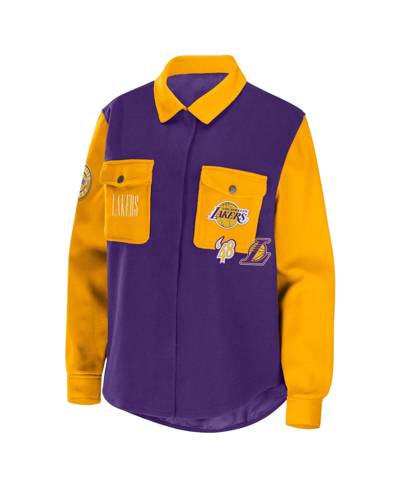 Wear By Erin Andrews Purple Los Angeles Lakers Colorblock Button-up Shirt Jacket In Purple