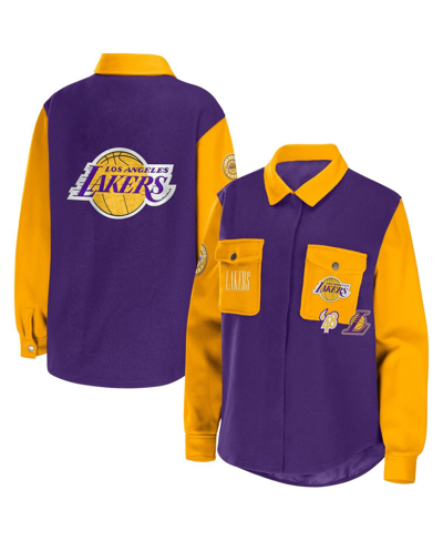Wear By Erin Andrews Purple Los Angeles Lakers Colorblock Button-up Shirt Jacket In Purple