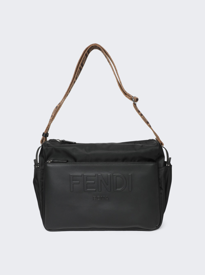 Shop Fendi Embossed Ff Logo Diaper Bag In Black