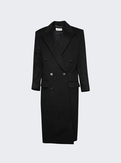 Shop Saint Laurent Double Breasted Coat In Black