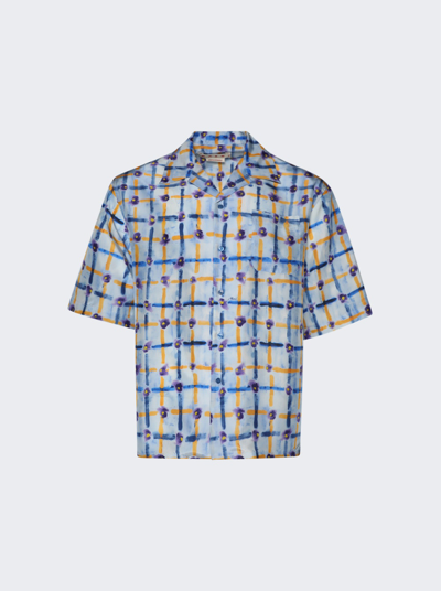 Marni Mens Habotai Silk Saraband Print Bowling Shirt In Blue/yellow