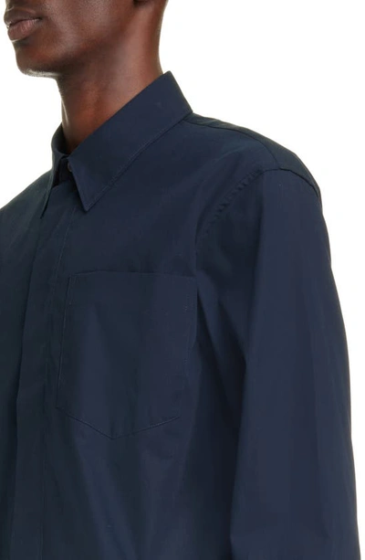 Shop Dries Van Noten Corran Long Sleeve Cotton Zip Front Shirt In Midnight 511