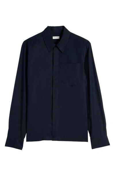 Shop Dries Van Noten Corran Long Sleeve Cotton Zip Front Shirt In Midnight 511