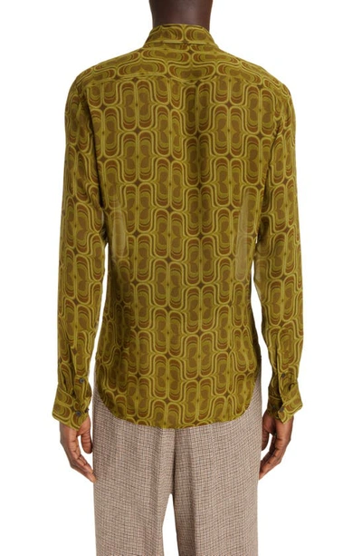 Shop Dries Van Noten Celdon Print Semisheer Button-up Shirt In Khaki 606
