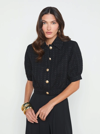 Shop L Agence Cove Cropped Tweed Jacket In Black